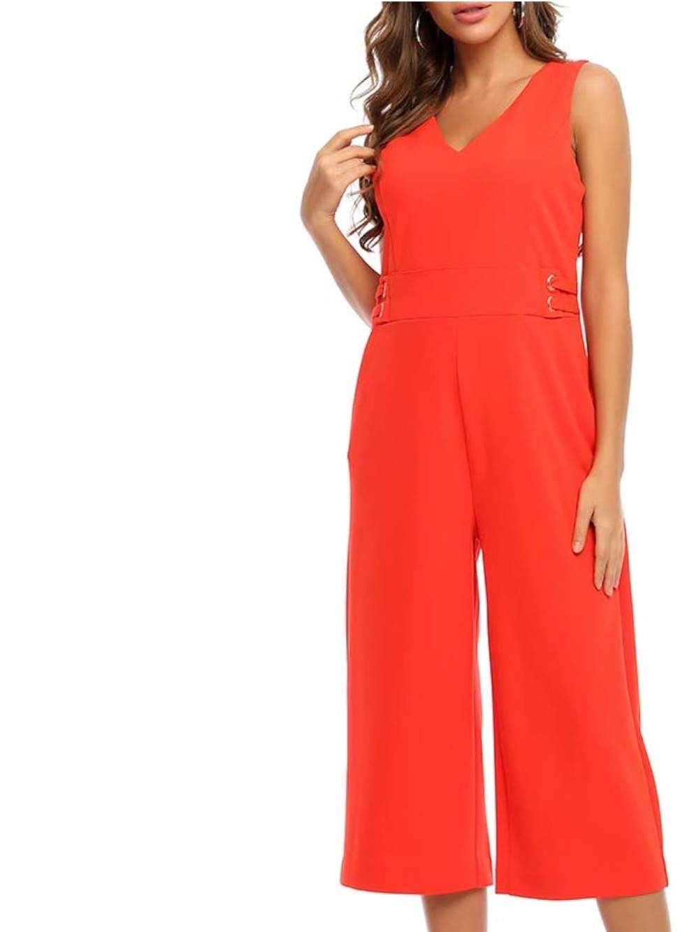 Red Sleeveless Wide-Leg Jumpsuit